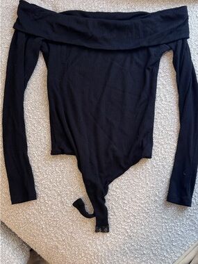 Privacy Please Black Ribbed Off-Shoulder Bodysuit